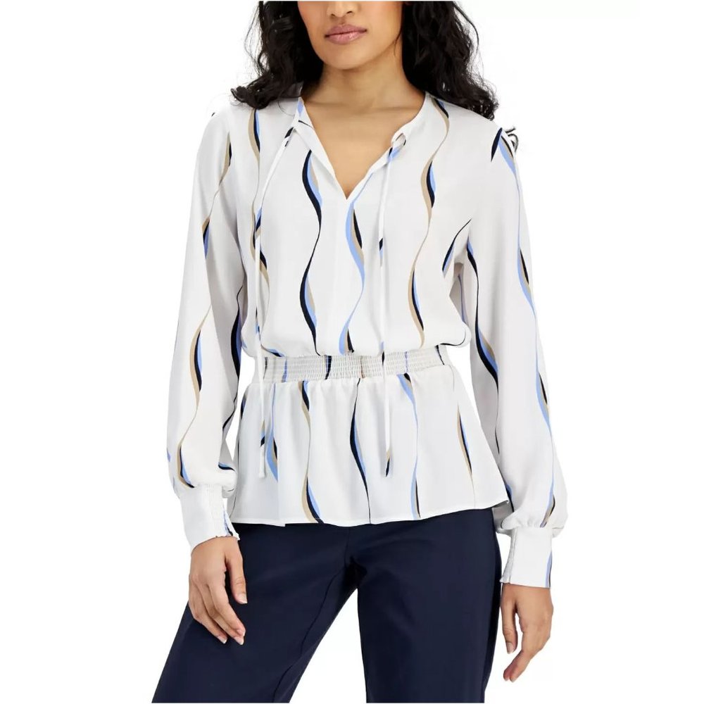 Alfani Petite Printed Smocked-Waist Top - PL